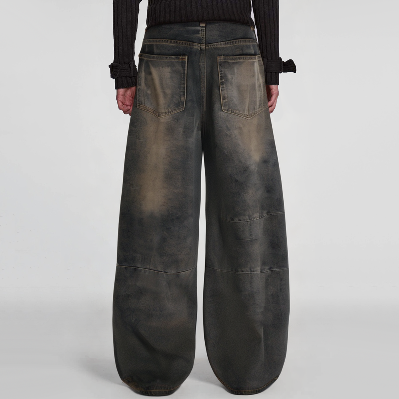 Vintage Washed Distressed Loose Waist Wide Leg Men's Jeans - Image 2