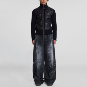 Vintage dirty wash paint splash distressed loose wide leg men's jeans