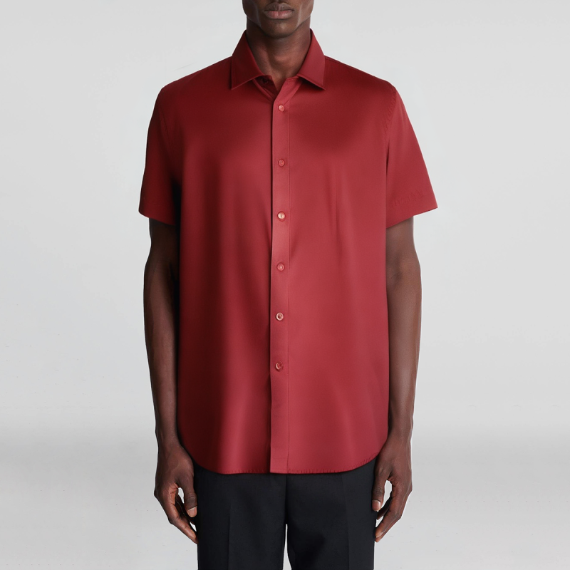 Men's short-sleeved Oxford cloth stand collar shirt